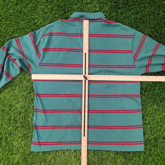 Vintage 90s MOD Striped Polo Shirt Large 22x27 Green Red - Picture 12 of 14